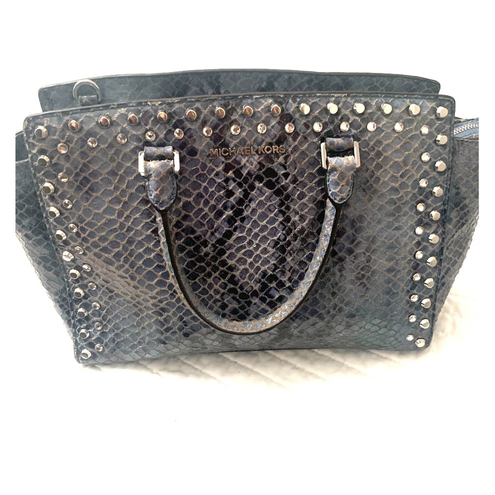 Michael Kors Jewel Trim Selma Snake-Print Satchel